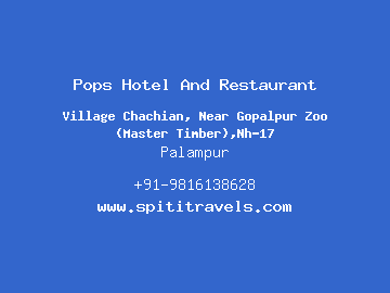 Pops Hotel And Restaurant, Palampur
